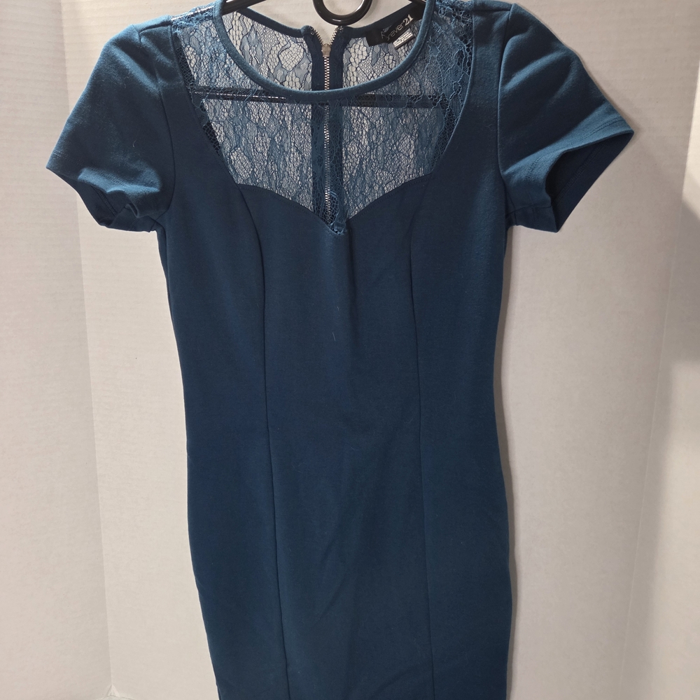 Forever 21 Teal Mini Dress with Lace Detail
